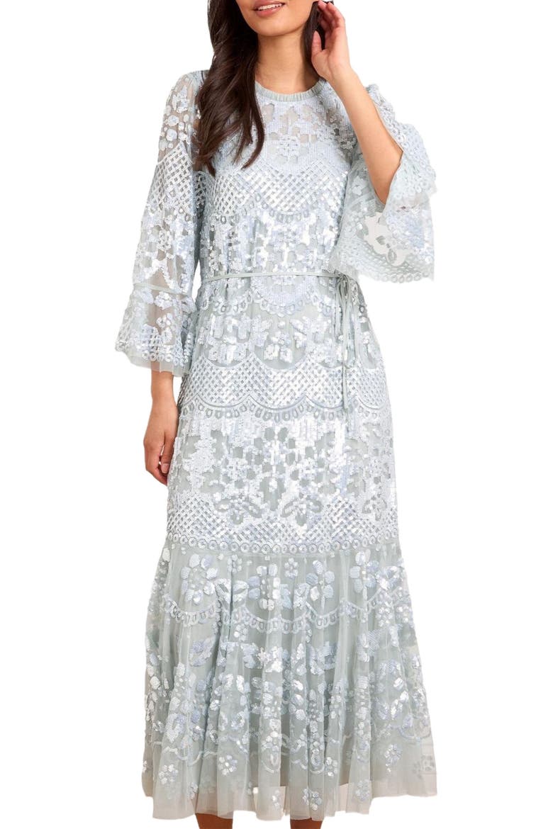 Snowdrop 3/4 Sleeve Crew Neck Ankle Gown, Alternate, color, French Blue