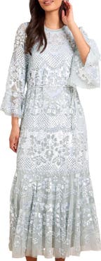 Needle & Thread Snowdrop 3/4 Sleeve Crew Neck Ankle Gown