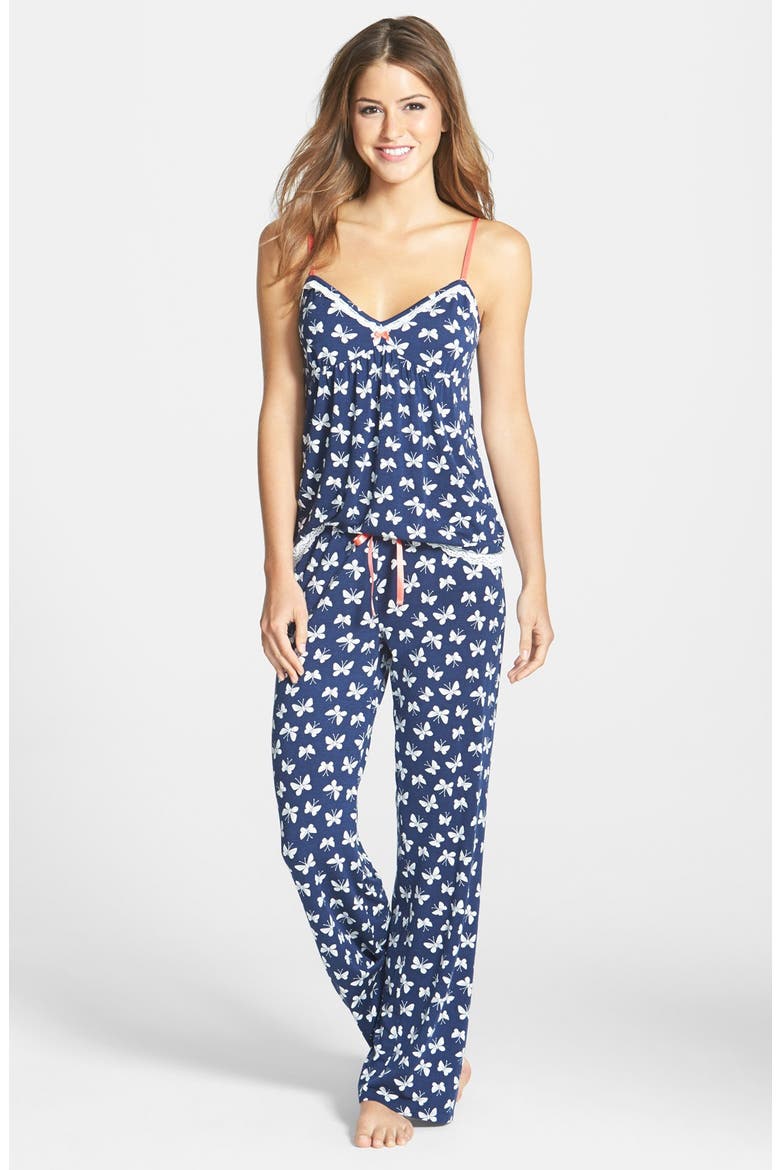 'Modal Essentials' Lace Trim Camisole Pajamas (Nordstrom Exclusive), Main, color, NAVY/ WHITE BUTTERFLY