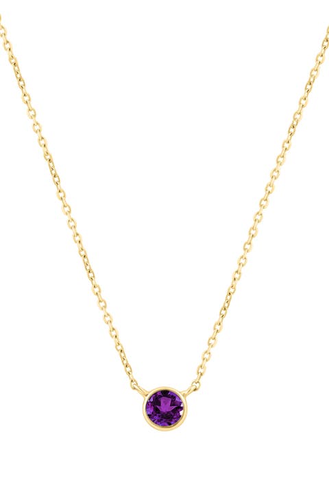 Goldtone Plated Amethyst Bezel Pendant Necklace