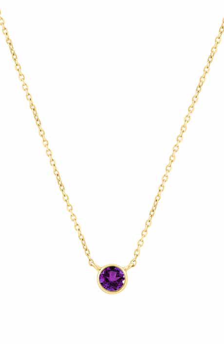 Goldtone Plated Amethyst Bezel Pendant Necklace