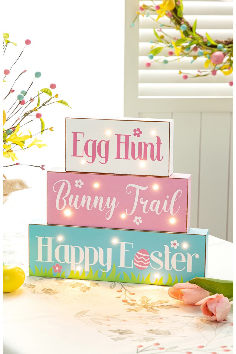 Easter LED Lighted Wooden Bunny Block Word Sign, Alternate, color, Blue