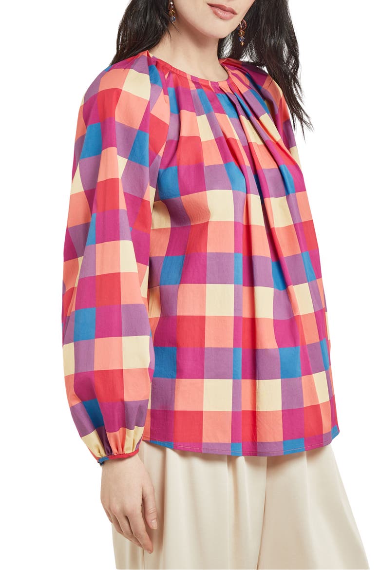 Check Tie Waist Shirt, Alternate, color, RADIANT PINK/ADRIATIC BLU/PARC