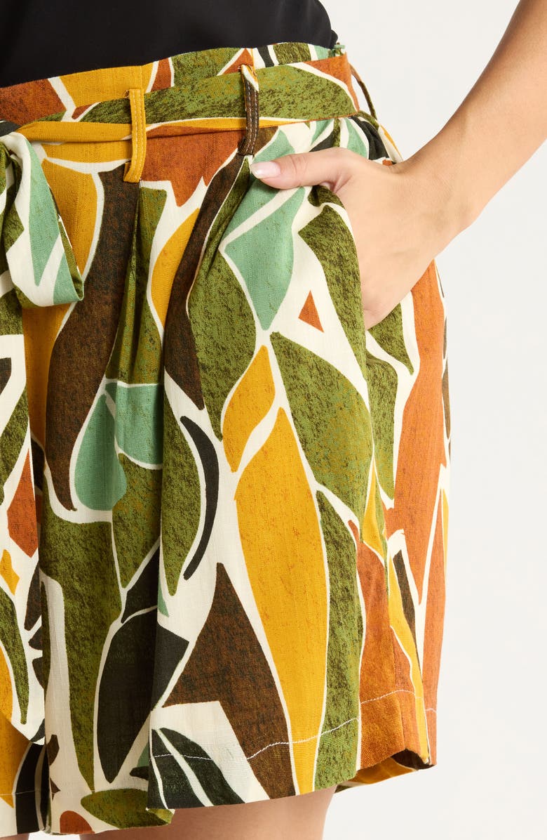 SUGARLIPS Renia Tropical Wave High Waist Shorts, Alternate, color, Brown-Orange