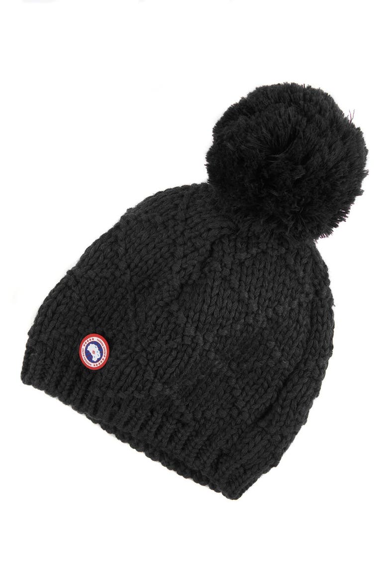 Pom Merino Wool Beanie, Main, color, BLACK