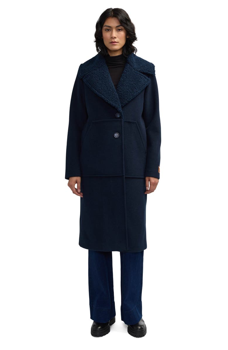 Scotch & Soda Alida Faux Shearling Collar Overcoat, Alternate, color, Night