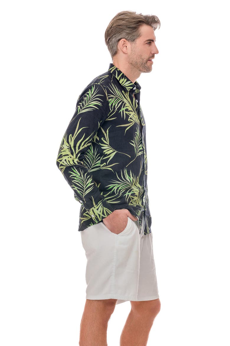Linen Resort Button-Up Shirt, Alternate, color, BLACK
