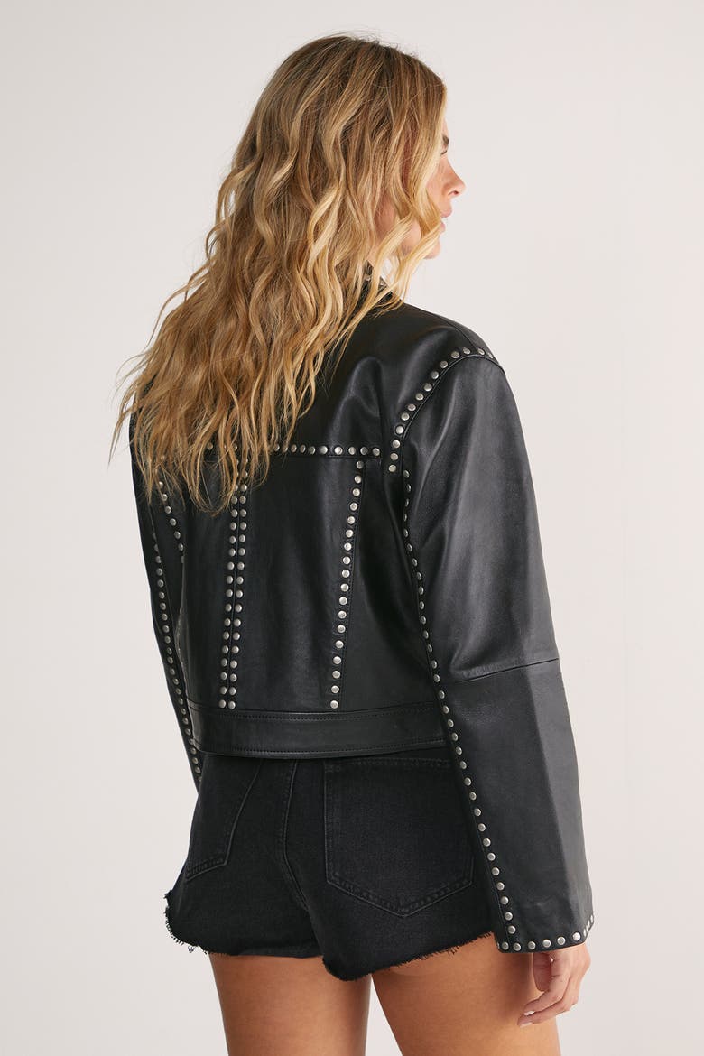 Leather Studded Cropped Jacket, Alternate, color, Black