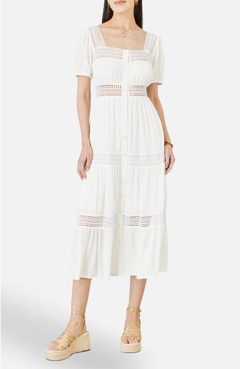 Yumi Cotton Square Neckline Lace Midi Dress, Alternate, color, White