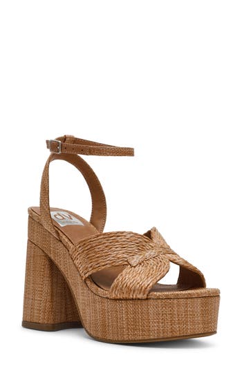 Dolce Vita Dv By Waylan Raffia Platform Ankle Strap Sandal In Cafe