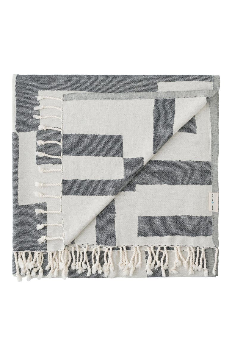 Olive & Linen Geometric Turkish Towel, Alternate, color,