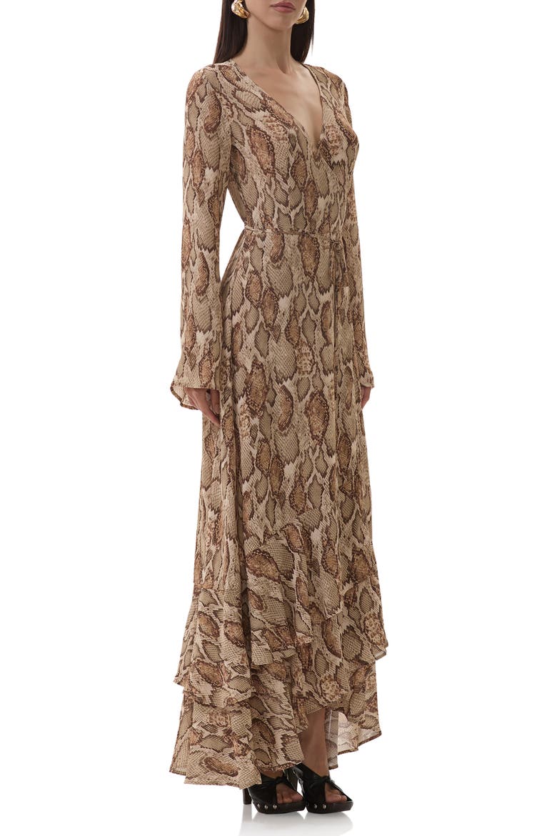 Mimi Snakeskin Print Long Sleeve Wrap Dress, Alternate, color, SAND SNAKE