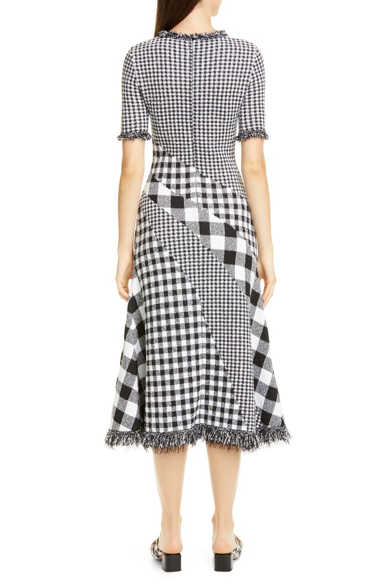 Oscar de la Renta Mixed Gingham Tweed Knit Dress, Alternate, color, 