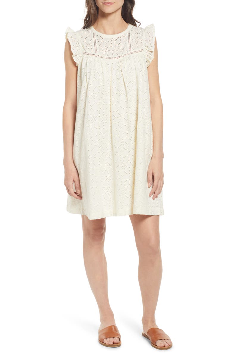 Madewell Eyelet Ruffle Sleeve Minidress, Main, color,