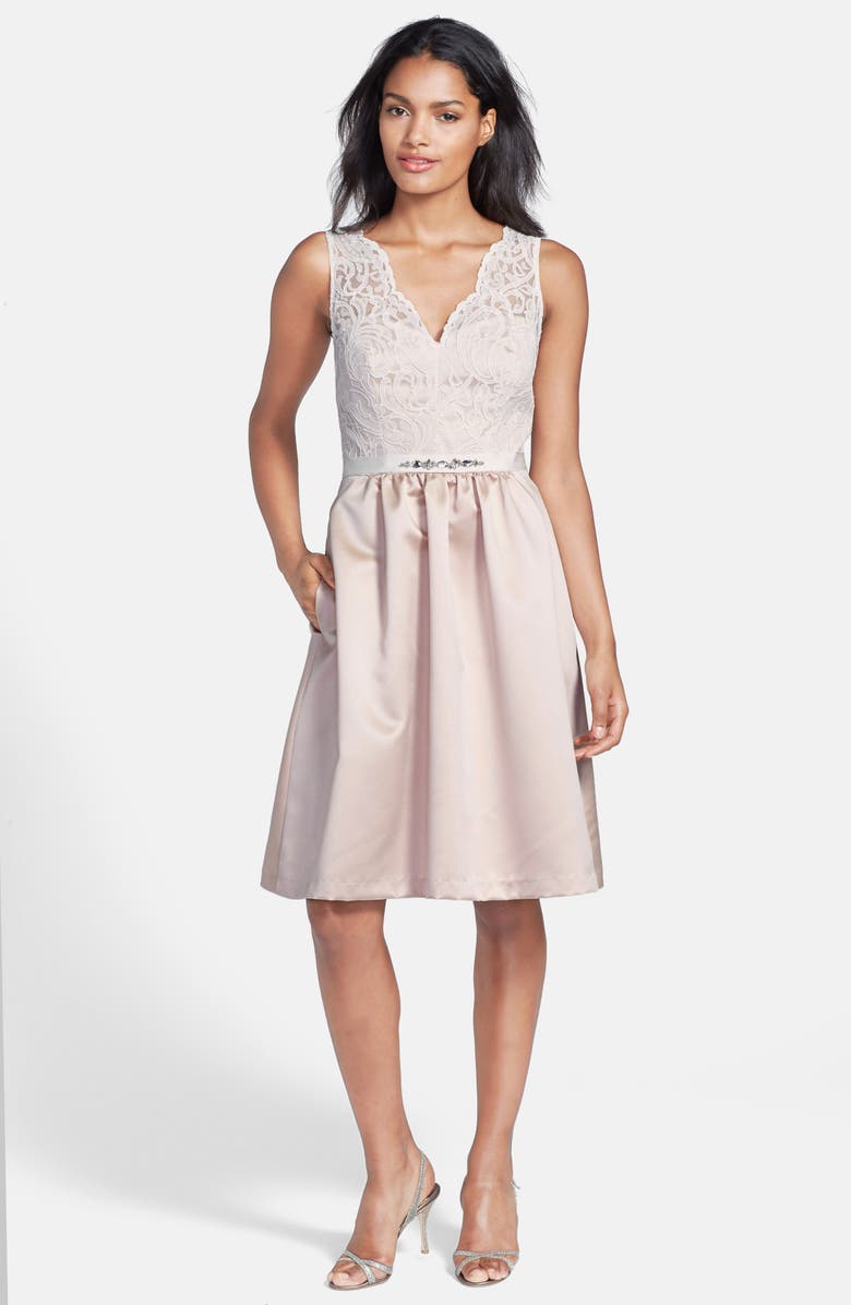 After Six Embellished Lace with Satin Fit & Flare Dress, Alternate, color,