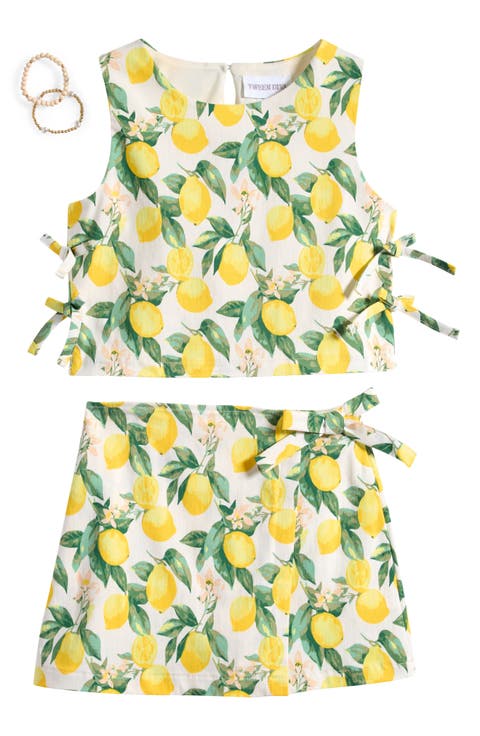 Kids' Lemon Print Ponte Tank & Skirt Set (Big Kid)