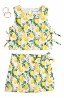 Tween Diva Kids' Lemon Print Ponte Tank & Skirt Set