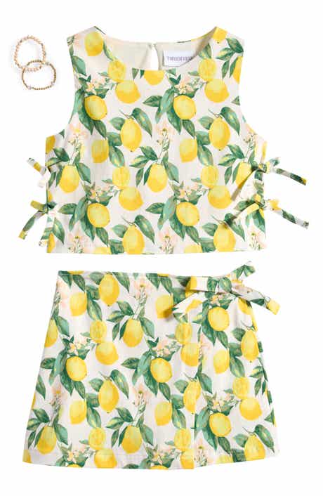 Tween Diva Kids' Lemon Print Ponte Tank & Skirt Set