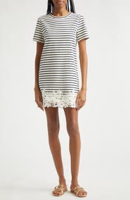 Veronica Beard Rhue Embroidered Hem T-Shirt Dress