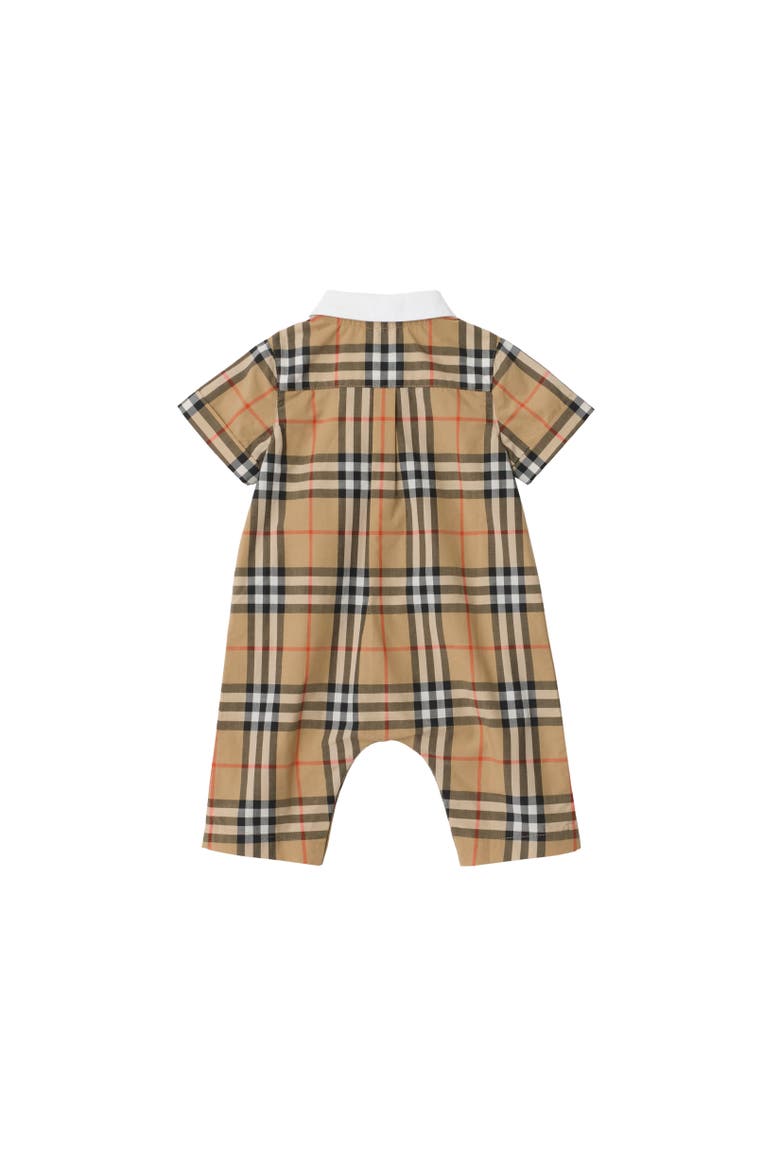 Check Cotton Playsuit, Alternate, color, Sand beige