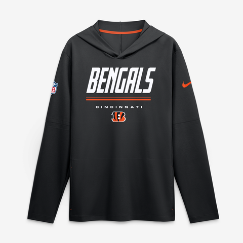 Men's Nike Black Cincinnati Bengals Sideline Game On Lightweight Long Sleeve Hooded Dri-FIT Top