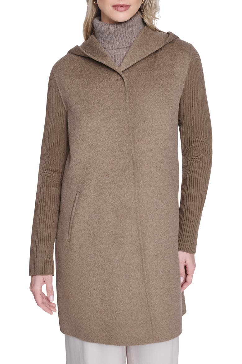 Double Face Wool Blend Hooded Coat, Main, color, NUTMEG