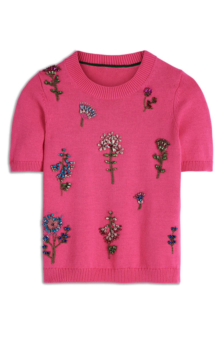 Boden Crystal Embellished Cotton Sweater, Alternate, color, Pink Power