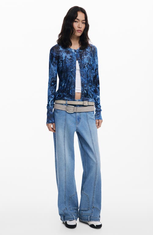 Desigual Thin Gauge Cardigan In Blue