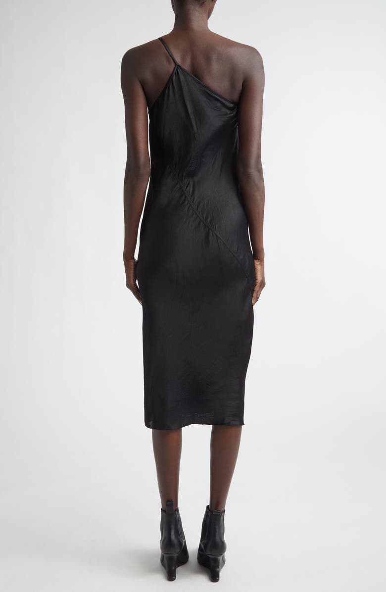 Rick Owens One-Shoulder Satin Midi Dress, Alternate, color, Black
