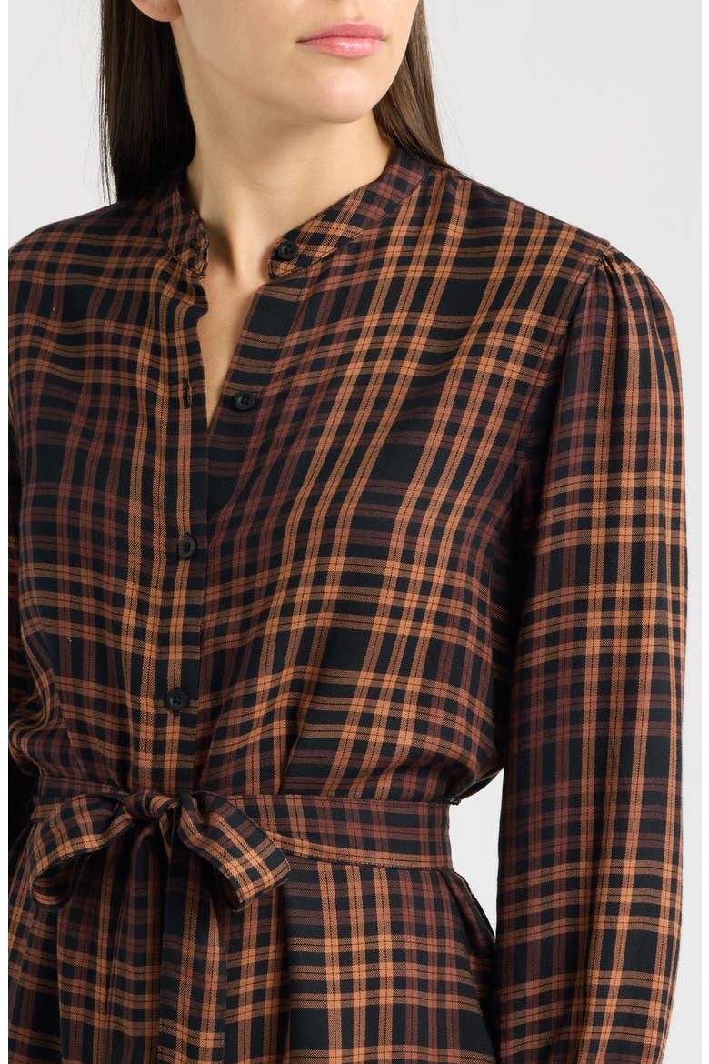 Plaid Puff Shoulder Tie Waist Shirtdress, Alternate, color, AUTUMN EMBER PLAID