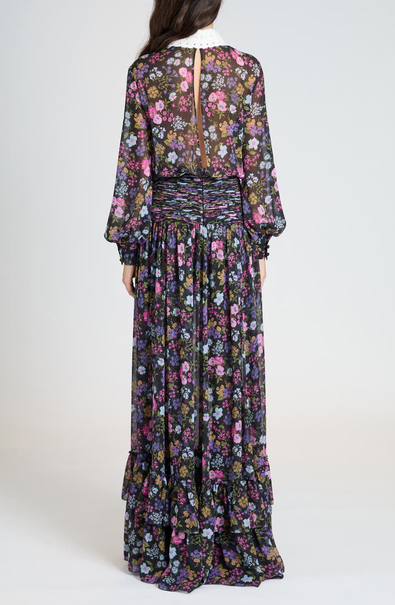 Valentino Garavani Floral Print Long Sleeve Silk Georgette Gown, Alternate, color, Nero Multi