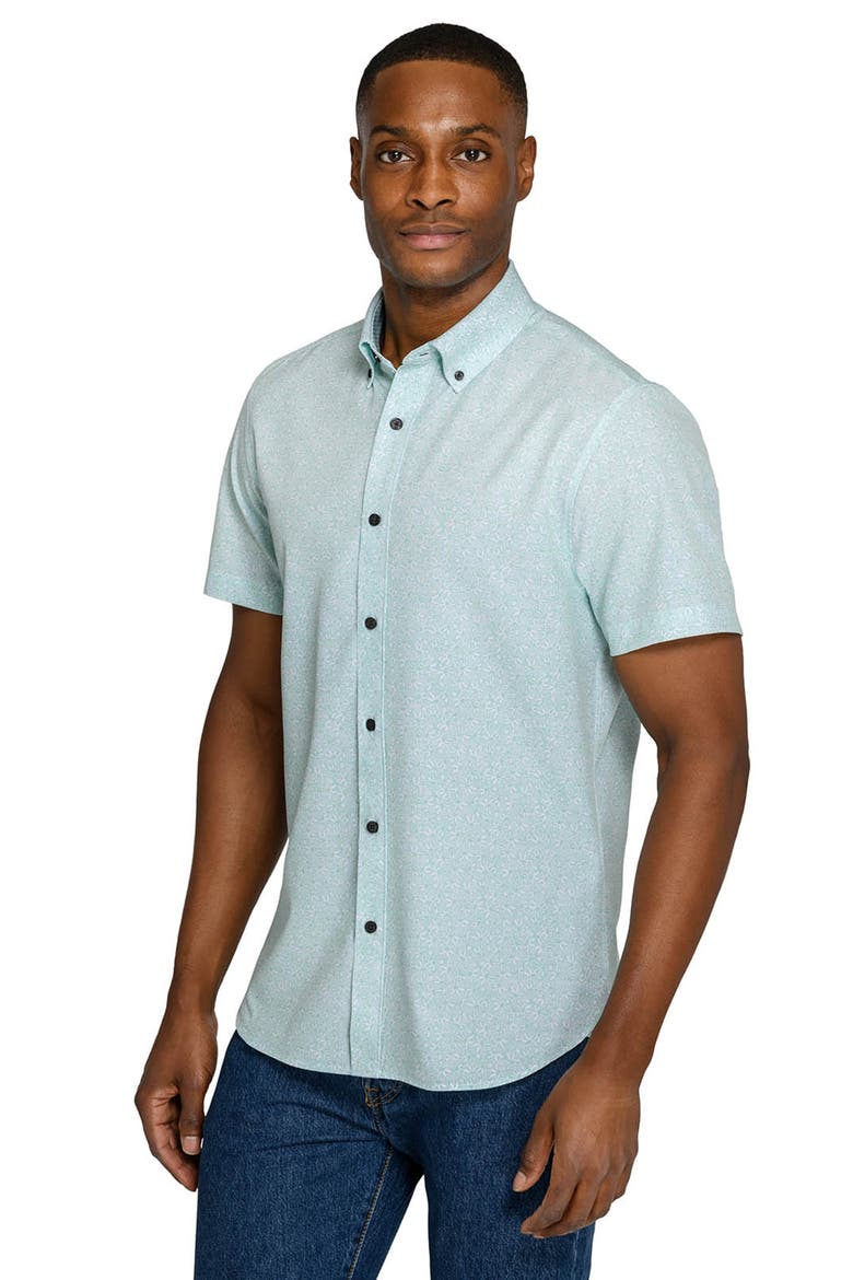 Slim Fit Sketched Floral Woven Short Sleeve Basic Shirt, Alternate, color, MINT