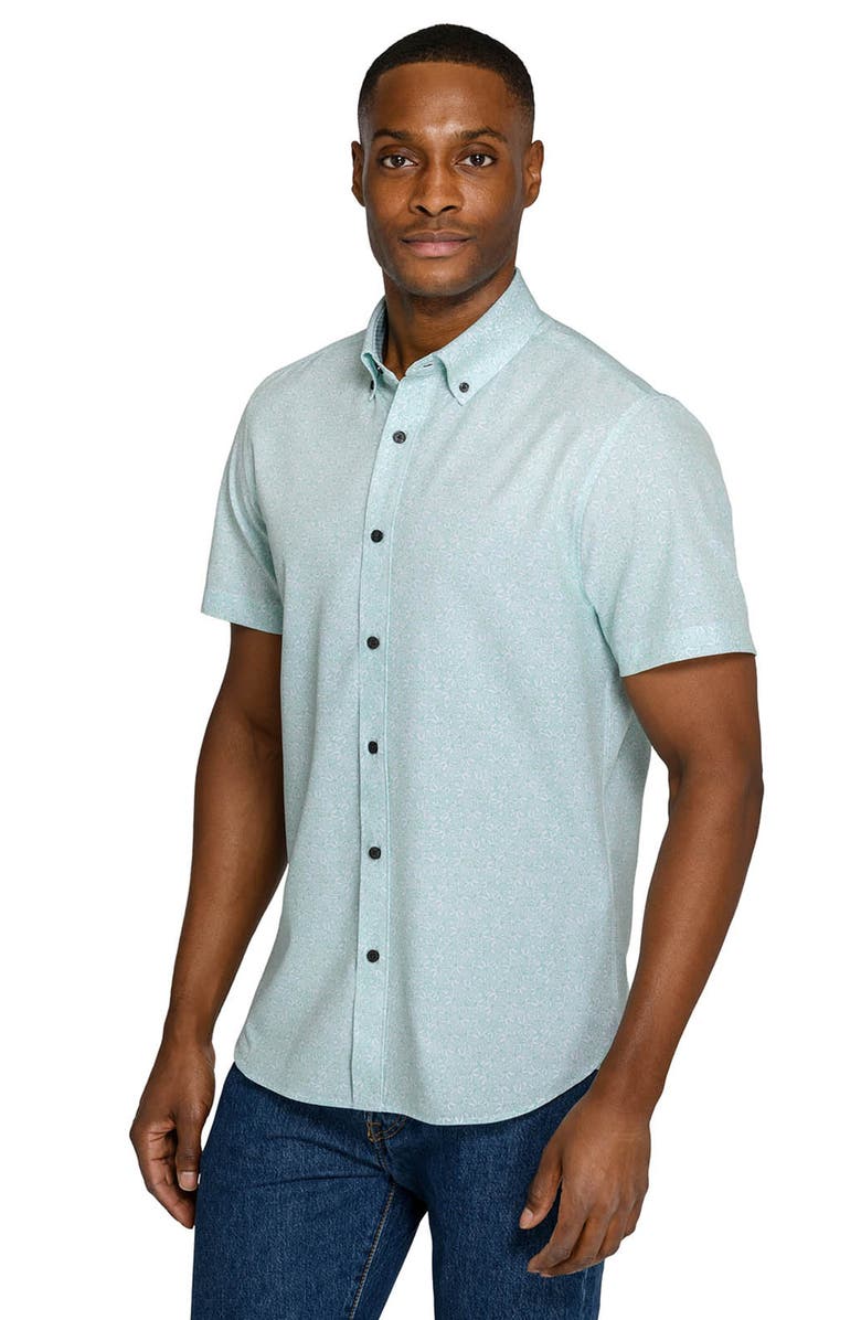 CONSTRUCT Slim Fit Sketched Floral Woven Short Sleeve Basic Shirt, Alternate, color, Mint