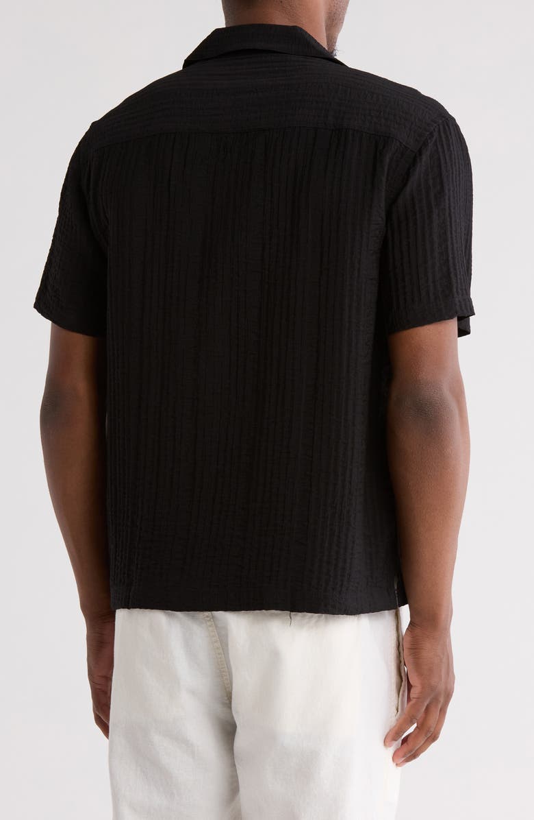 DENIM AND FLOWER Textured Knit Short Sleeve Camp Shirt, Alternate, color, Black