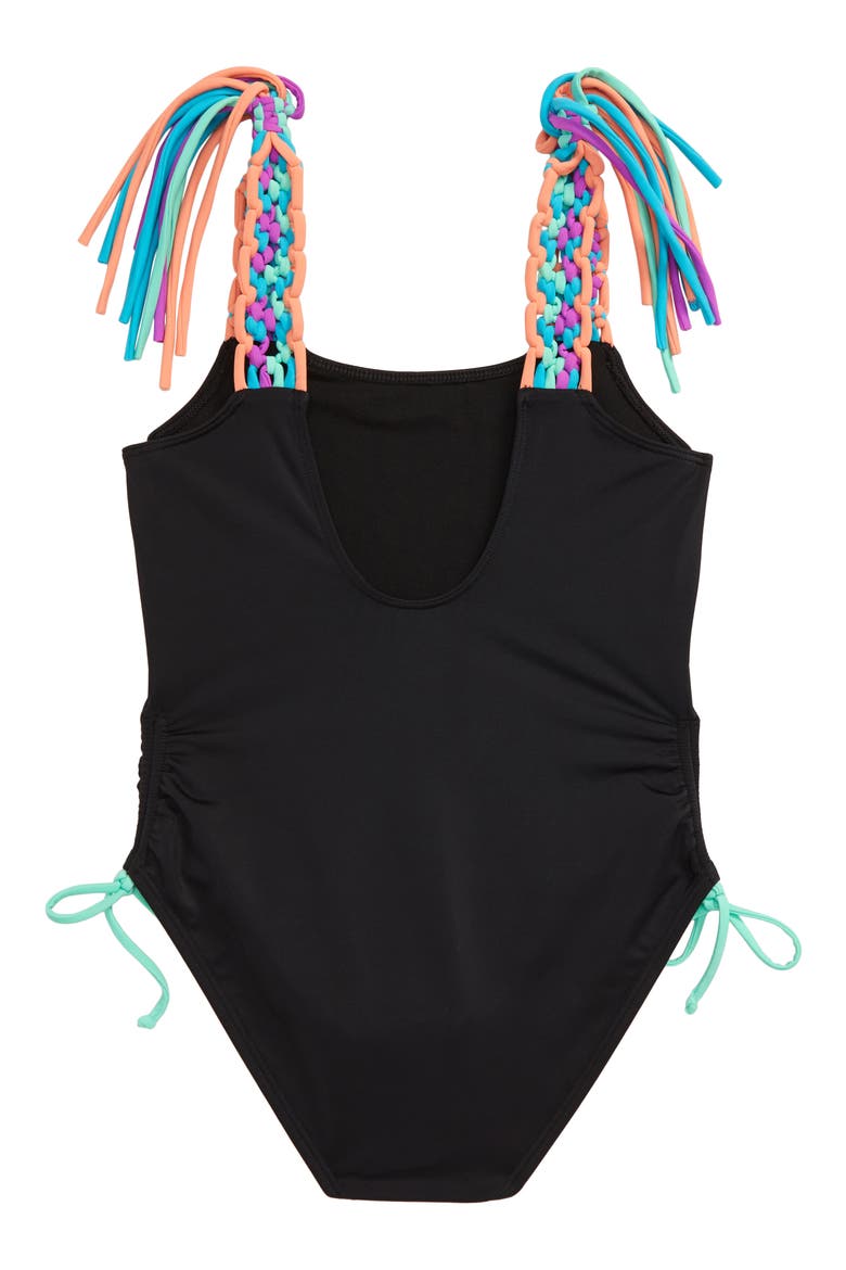 Macramé Strap One-Piece Swimsuit, Alternate, color, BLACK