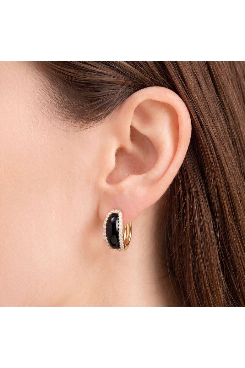 Onyx CZ Oval Hoop Earrings, Alternate, color, Onyx