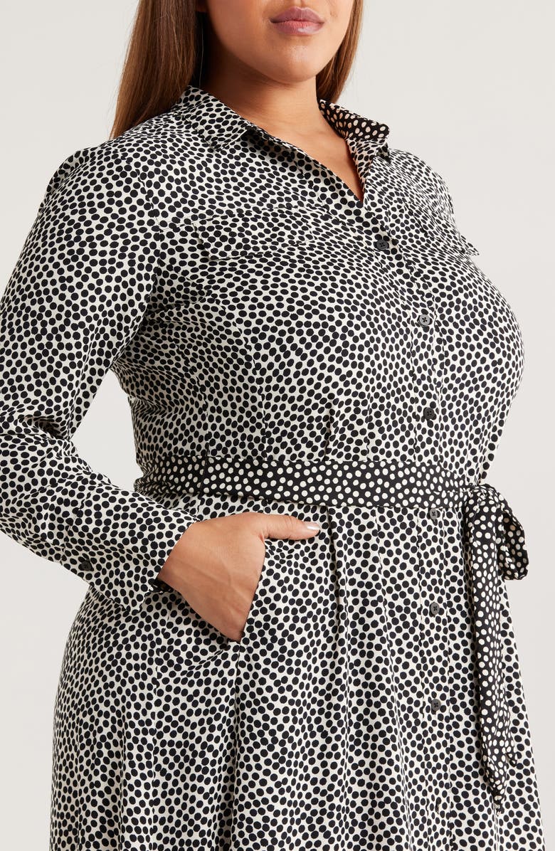 NIC+ZOE Spotted Around Long Sleeve Midi Shirtdress, Alternate, color, Black Multi