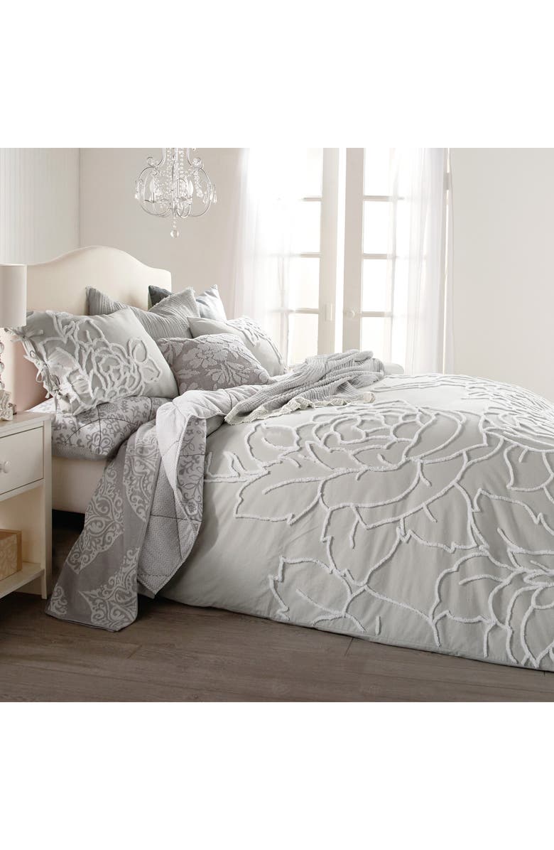 Peri Home Chenille Rose Duvet Cover & Shams Set, Alternate, color, Grey