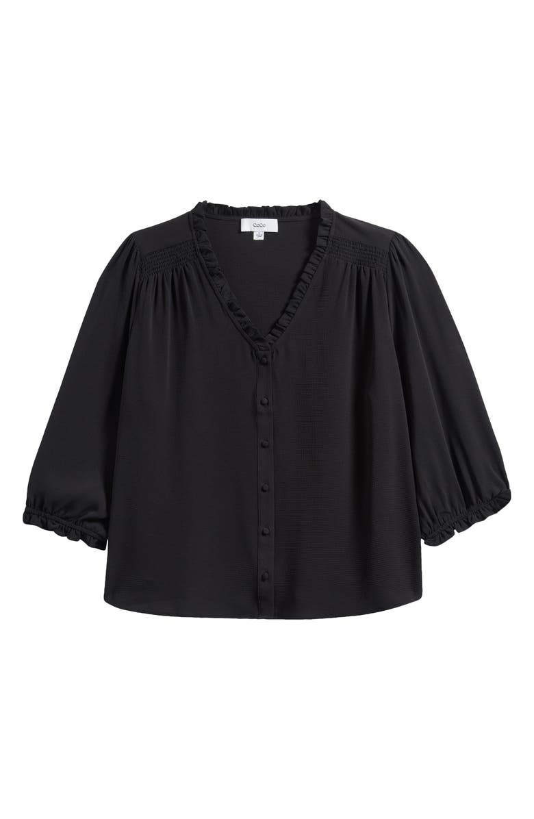 CeCe Ruffle Trim V-Neck Button-Up Top, Alternate, color, 