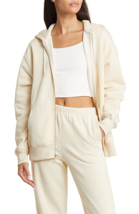 Oversize Cotton Blend Zip-Up Hoodie