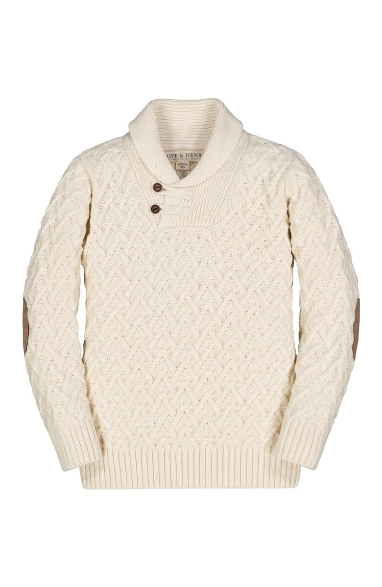Hope & Henry Baby Boys' Organic Shawl Collar Cable Sweater, Infant, Main, color, Ivory Herringbone Cable
