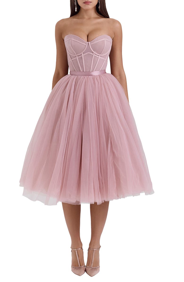 HOUSE OF CB Darling Corset Fit & Flare Dress, Main, color, Adobe Rose