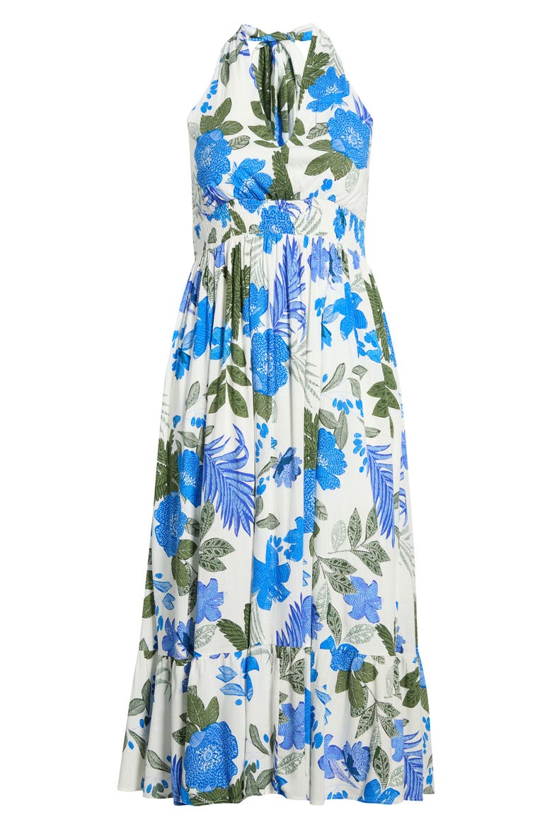 Zurie Floral Niam Smocked Midi Dress, Alternate, color, WHT-BLUE-GREEN