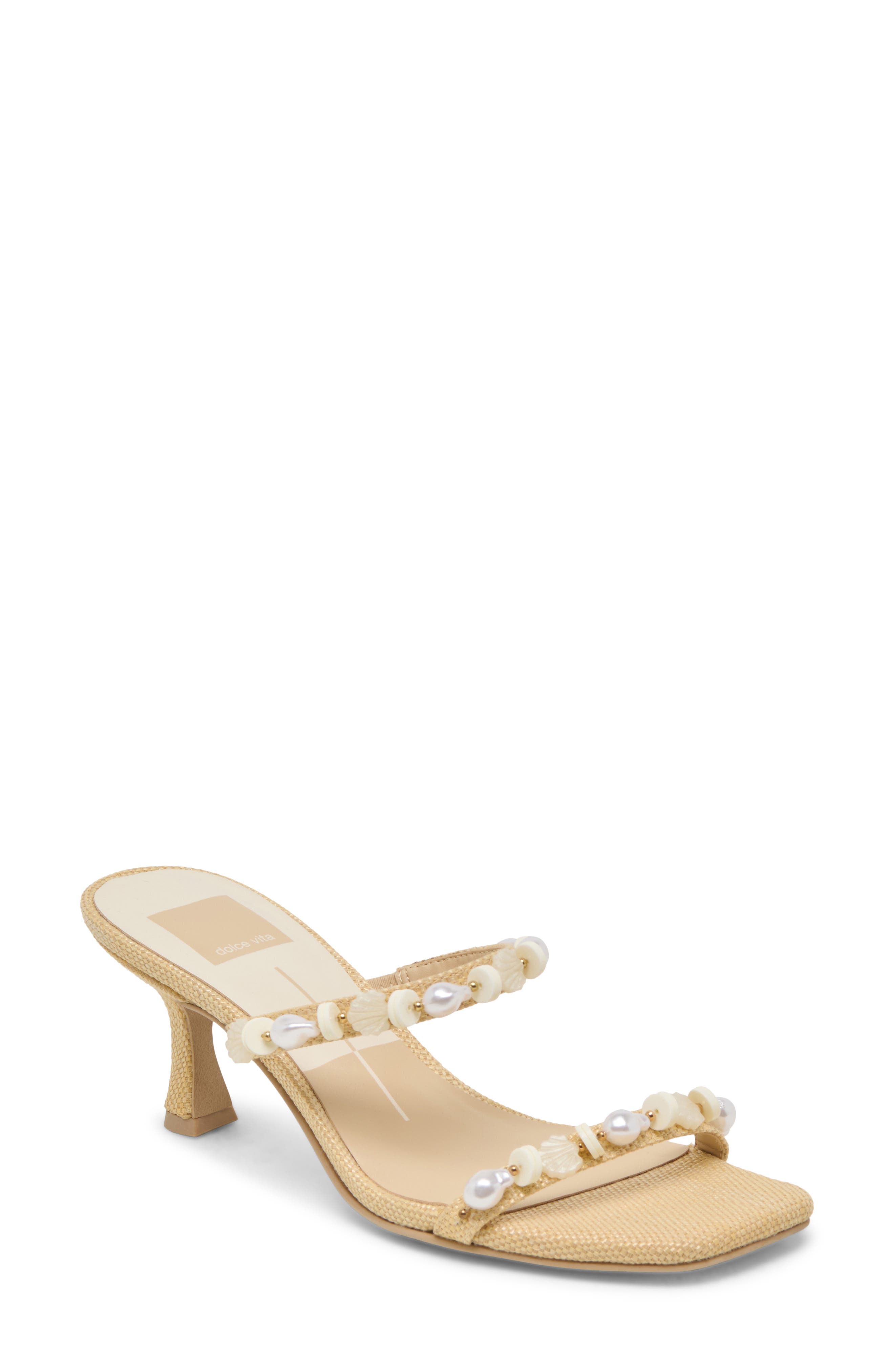Dolce Vita Grason Bead & Faux Pearl Sandal, Main, color, Light Natural