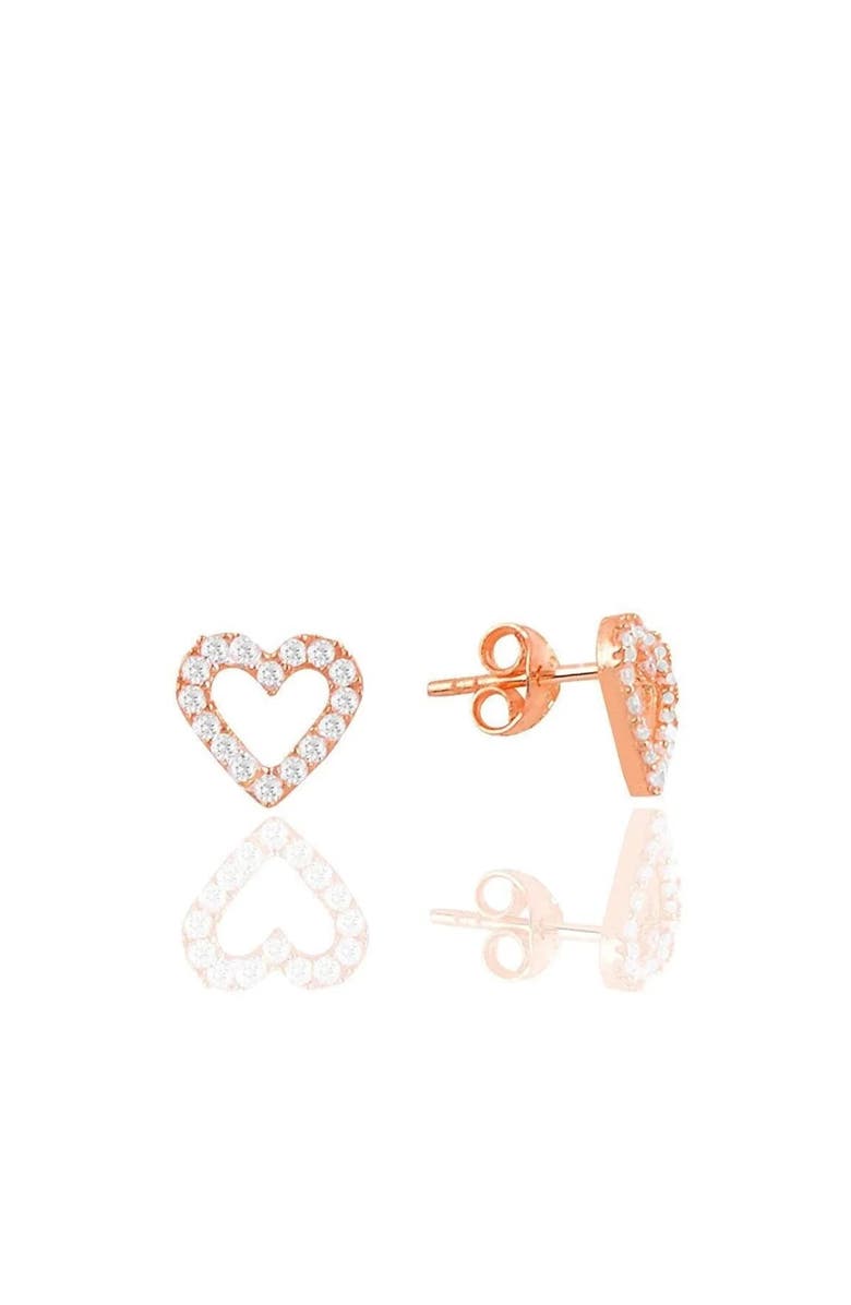 Spero London Heart Sterling Silver Stud Earrings, Main, color, Rose Gold