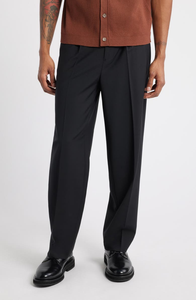 Open Edit Pleated Wide Leg Pants, Main, color, Black