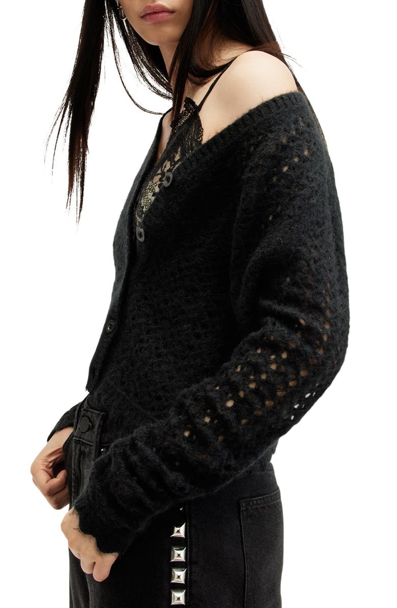 AllSaints Vivian Open Stitch Cardigan, Alternate, color, Black