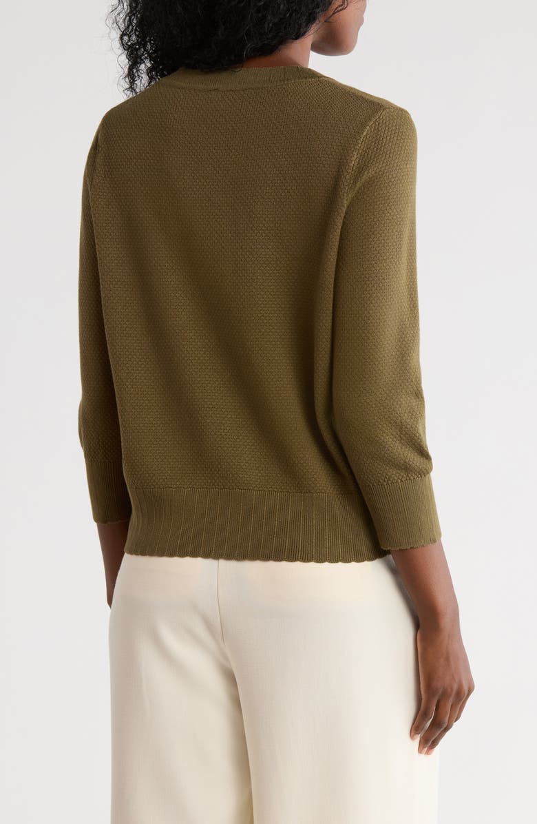 Adrianna Papell Scalloped Three-Quarter Sleeve Sweater, Alternate, color, Oak Olive