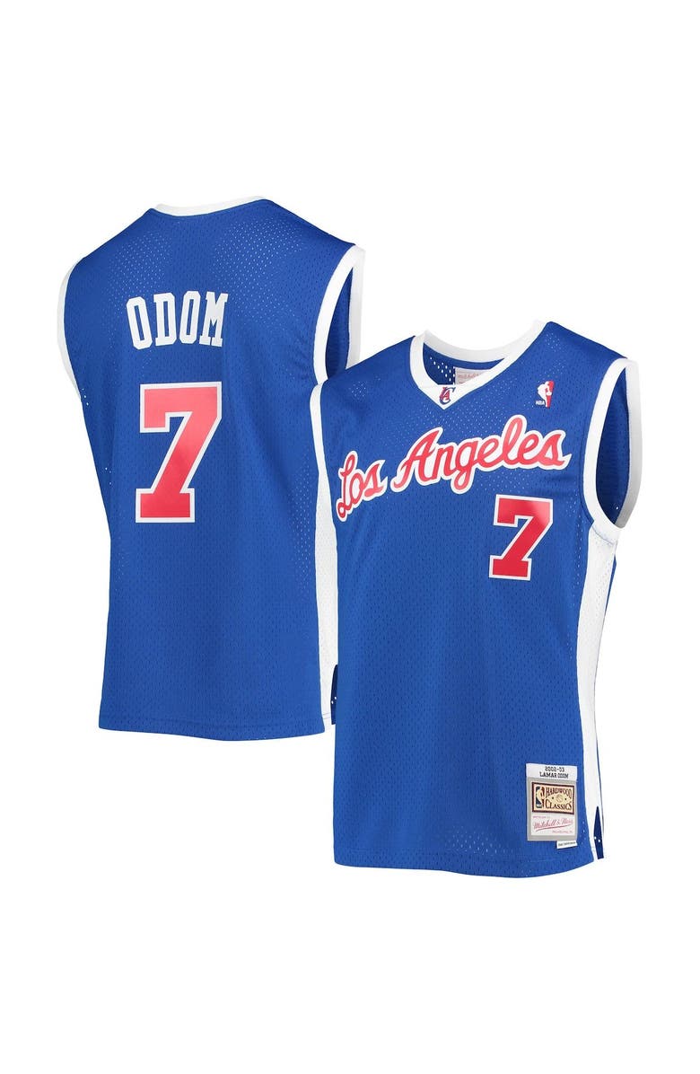 Mitchell & Ness Men's Mitchell & Ness Lamar Odom Royal LA Clippers 2002-03 Hardwood Classics Swingman Jersey, Main, color, 