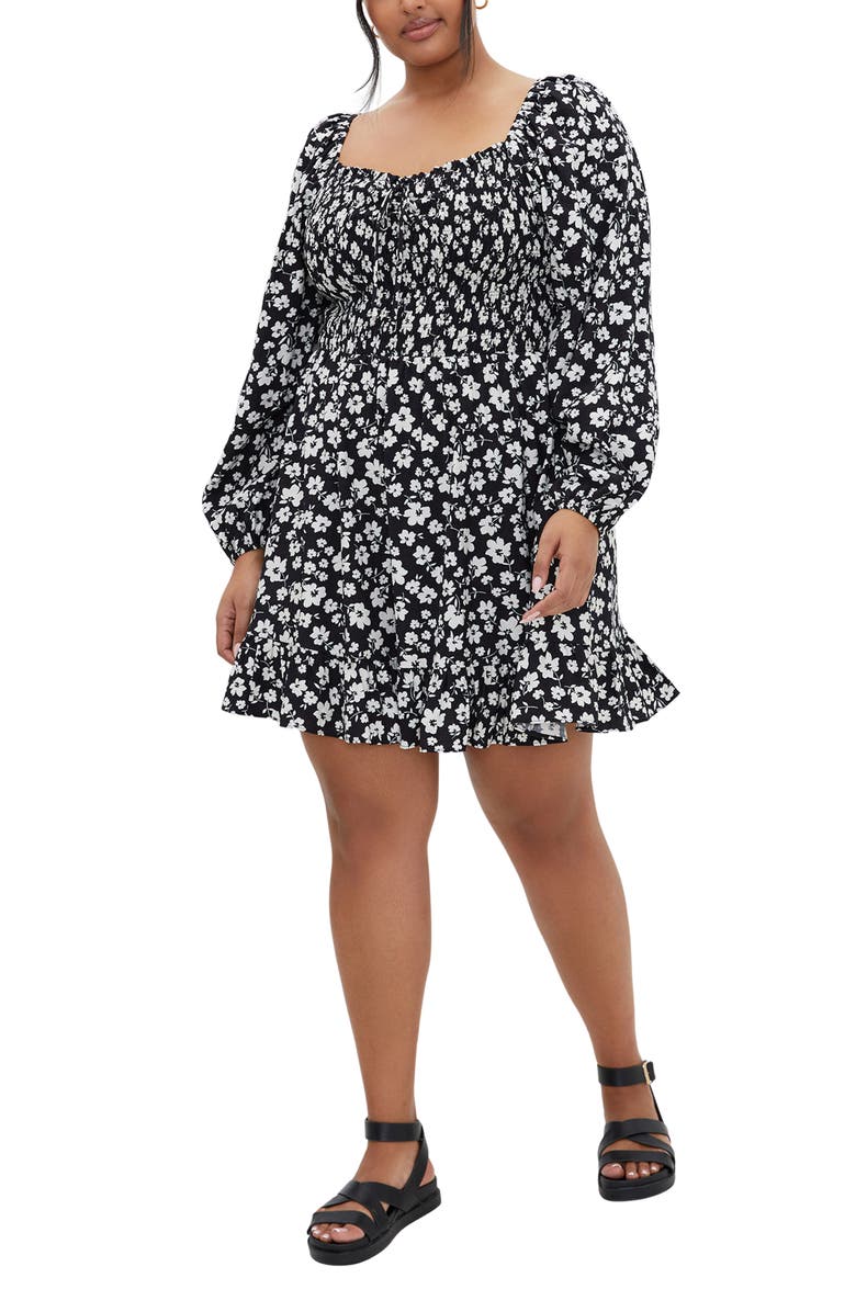 City Chic Alivia Floral Long Sleeve Minidress, Main, color, 